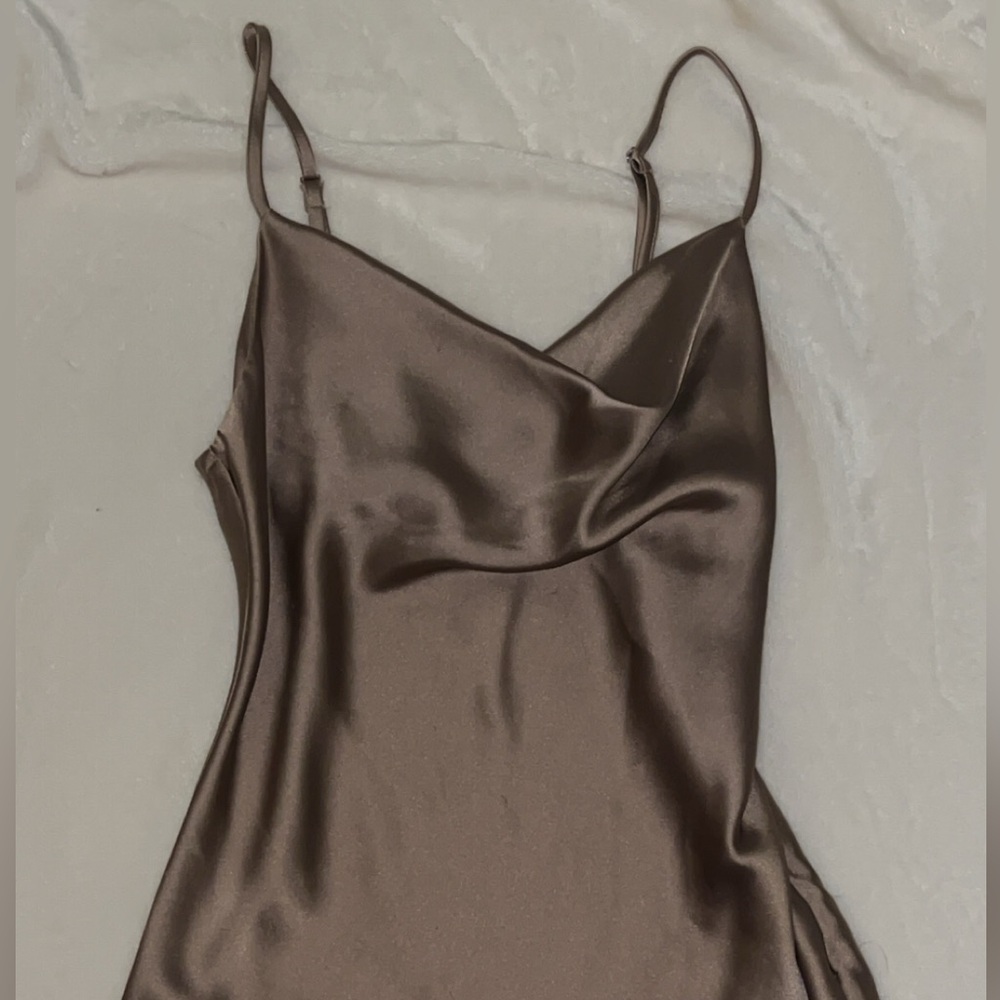 Brown Satin Slip Dress